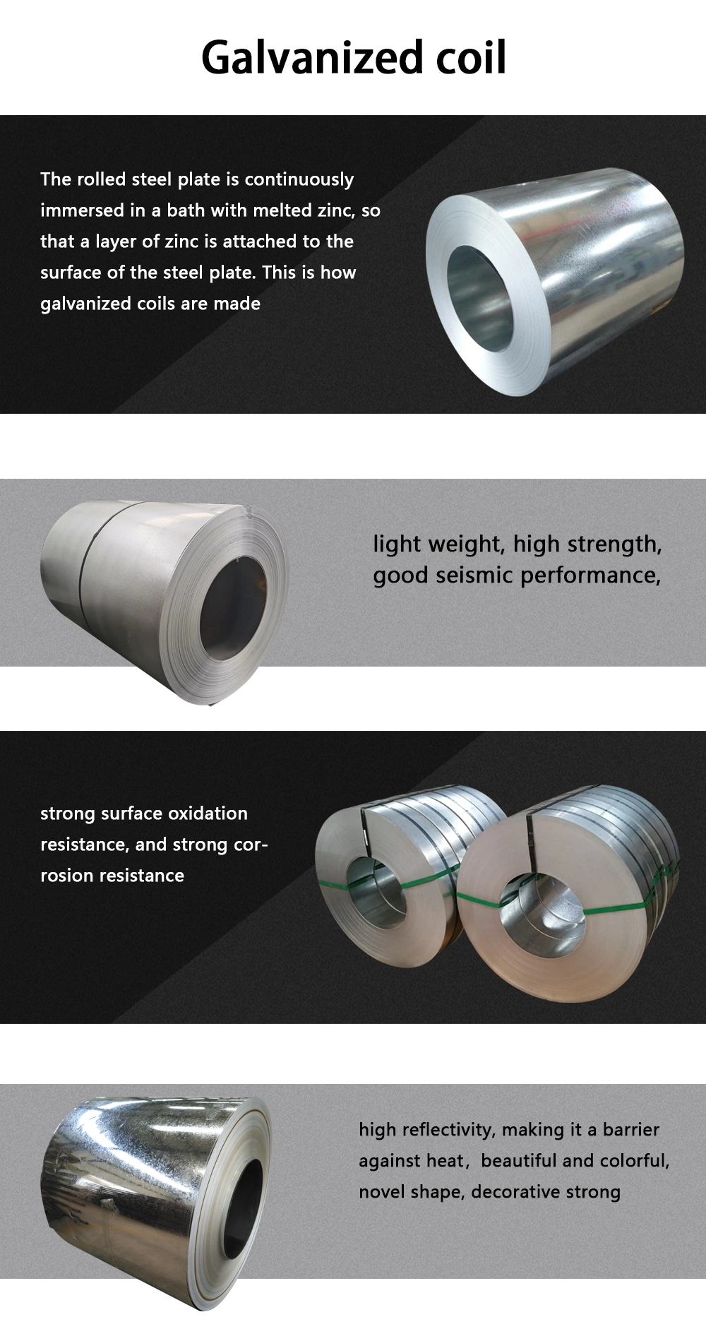 Factory Direct Sales Dx53D+Z Galvanized Steel Coil for Direction and Construction
